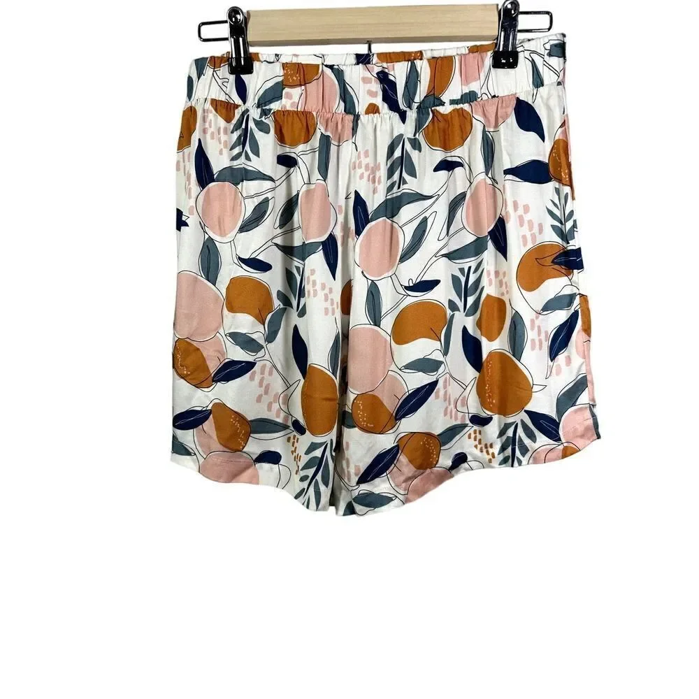 SOMA Women's Telltale Orange Peach Leaf Print High Waist Shorts White Medium